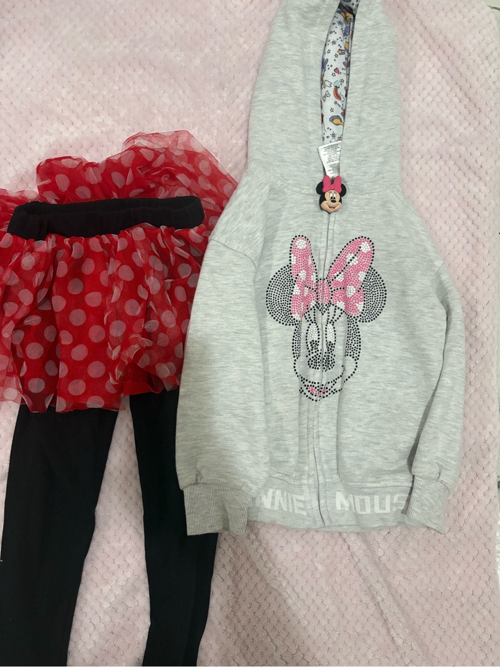 Disney Gray Hoodie with Pink Minnie set with leggings size 5t
